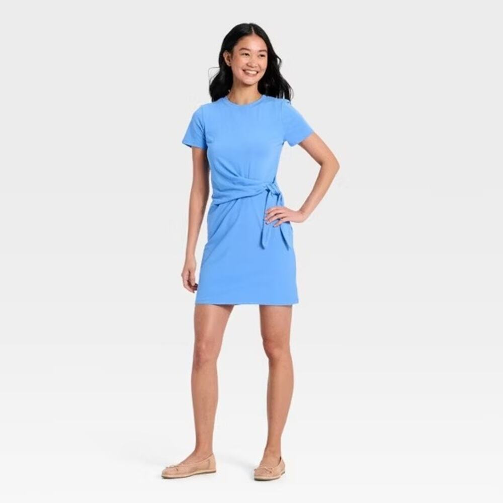 A New Day NWT Blue Knit T-Shirt Dress Side-Tie Front Closure Women Size Small - Picture 6 of 6